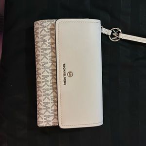 Leather white gray with light beige interior wristlet wallet, Michael Kors